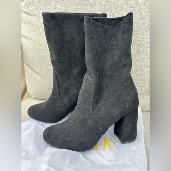 Allegra K Suede Style Block Heel Bootie Black - Picture 5 of 10